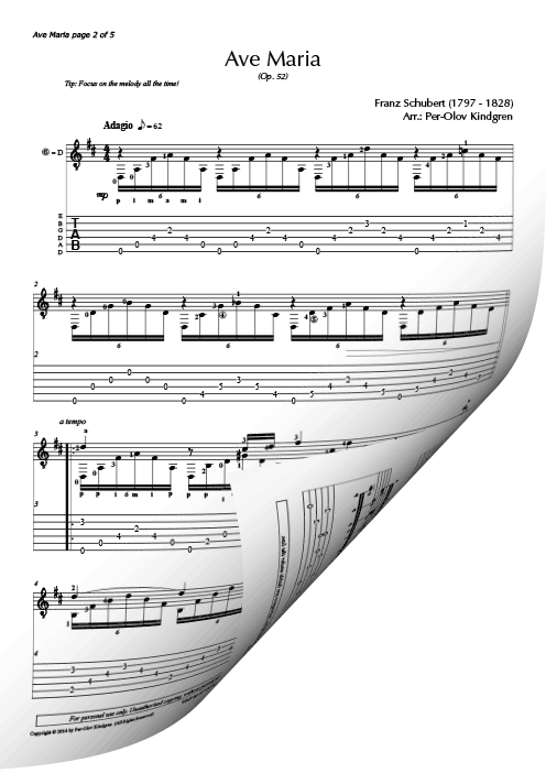 Ave Maria F Schubert Sheet Music Tab Per Olov Kindgren