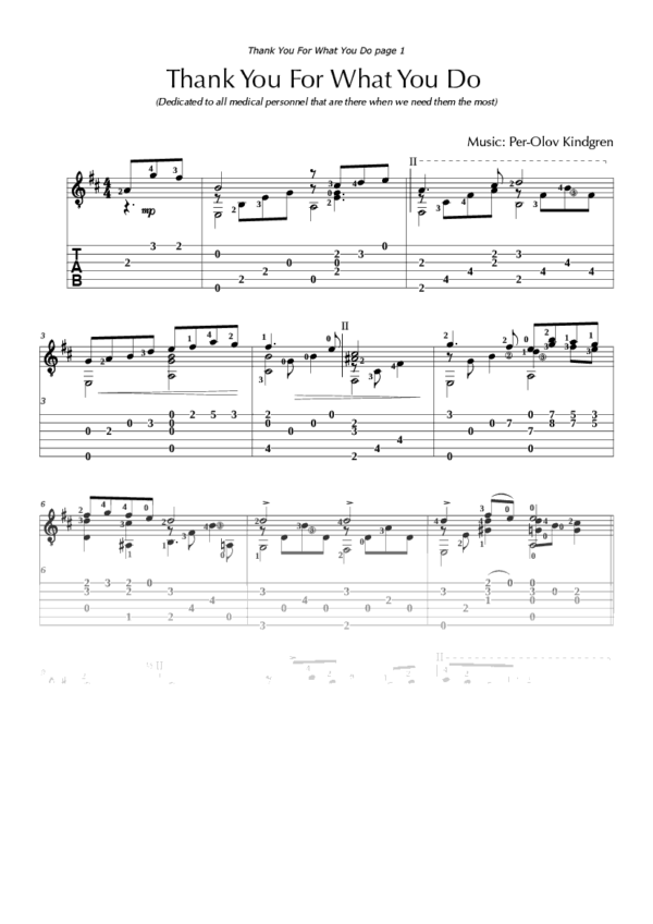 Thank You for what you do (sheet music +TAB)