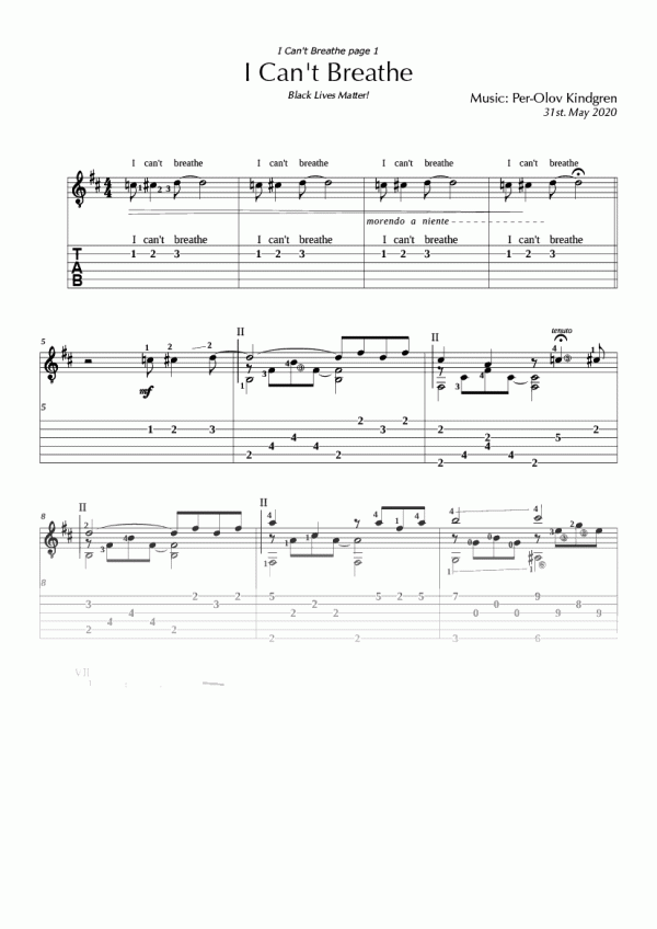 I Can't Breathe (sheet music + TABs)