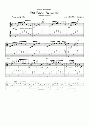 Por Favor Avisame (Please Let Me Know) (sheet music + TABs)