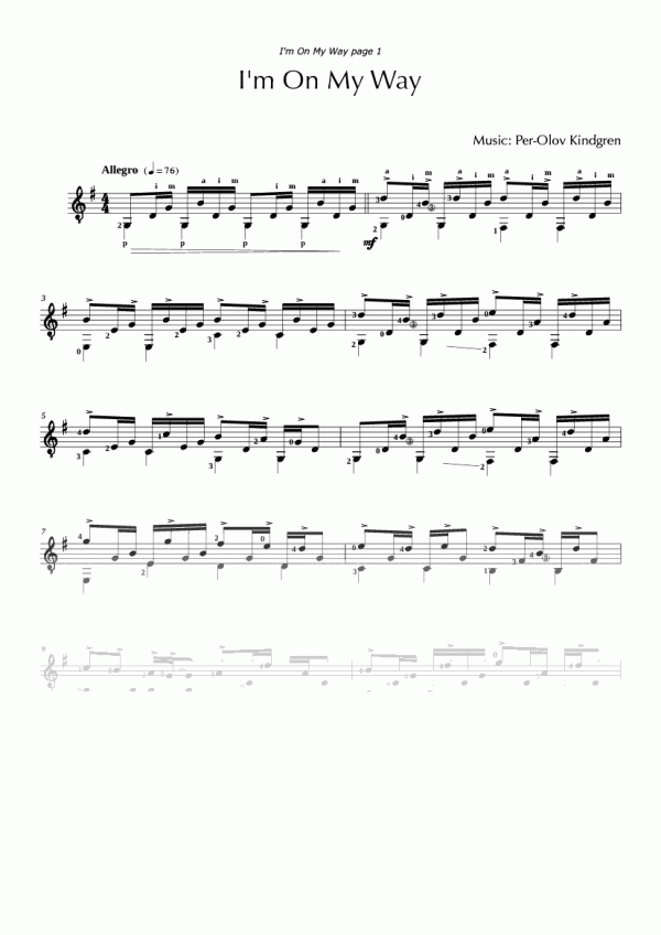 I'm on my way (sheet music)