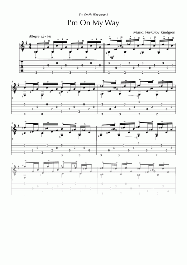I'm on my way (sheet music + TABs)