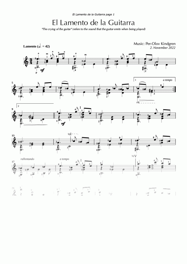 El Lamento de la Guitarra (sheet music)