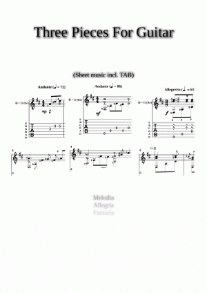 Three Pieces For Guitar (sheet music + TAB)