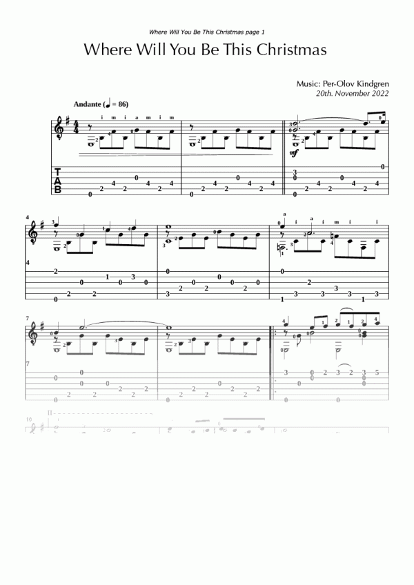 Where Will You Be This Christmas (sheet music + TAB)