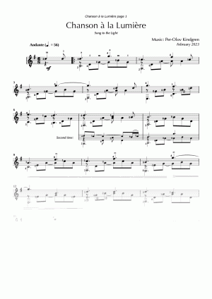 Chanson à la Lumière (sheet music)