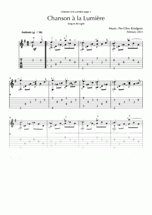 Chanson à la Lumière (sheet music + TAB)