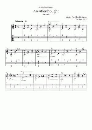 An Afterthought (sheet music + TAB)