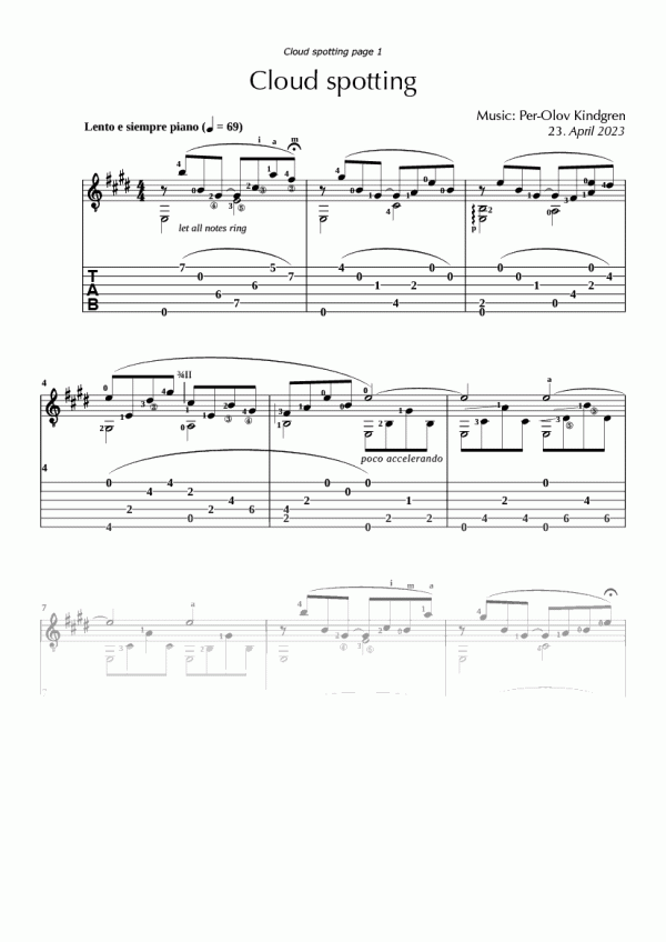 Cloud spotting (sheet music + TAB)