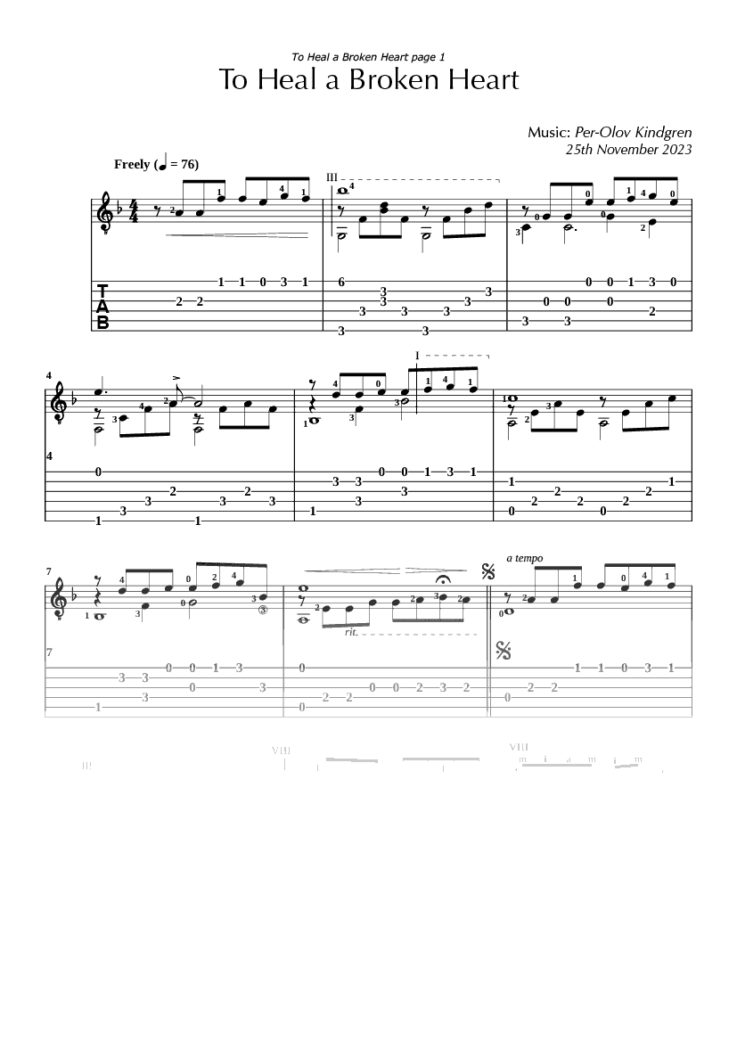 To Heal a Broken Heart (sheet music + TABs) – PER-OLOV