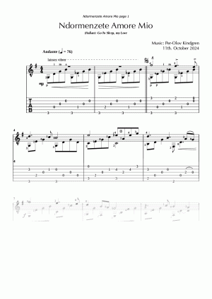 Ndormenzete Amore Mio (sheet music + TABs)